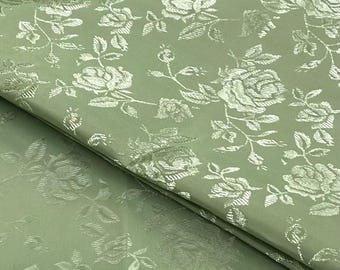 Sage Green Polyester Floral Jacquard Satin Fabric by the yard for Gowns Wedding Home Decor Clothes Costumes Crafts Blouses Arts - STYLE 316