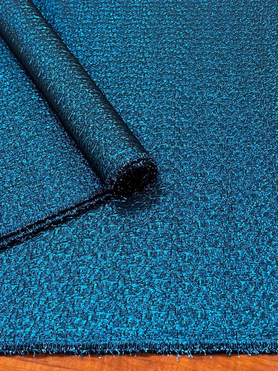 Black Teal Blue Crinkle Metallic Heavy Jacquard Brocade Fabric by the yard for Gowns Costume Decor Events Couture Capes Jackets - STYLE 273
