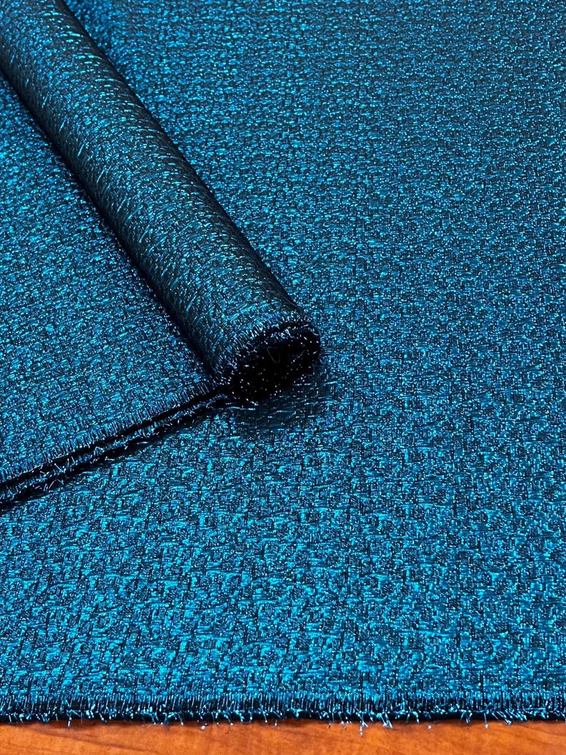 Black Teal Blue Crinkle Metallic Heavy Jacquard Brocade Fabric by the yard for Gowns Costume Decor Events Couture Capes Jackets - STYLE 273 imagen 1