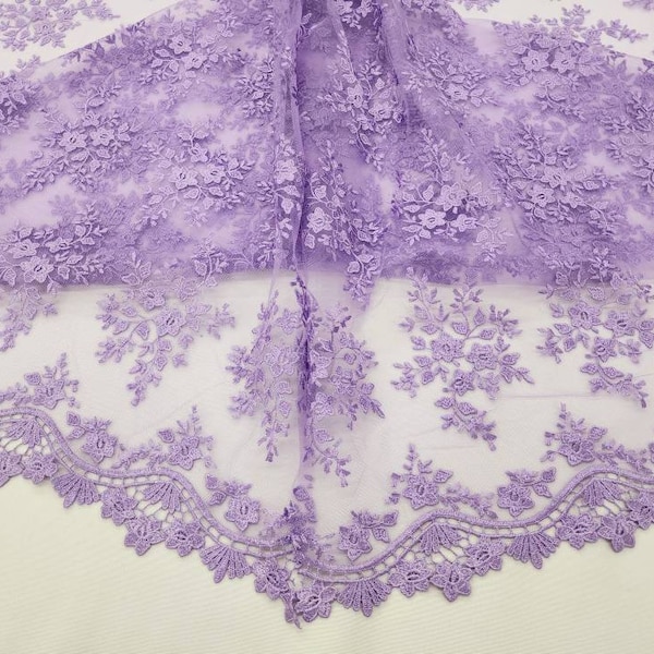 Lavender Embroidery Floral on Mesh Lace Fabric By The Yard For Gown - Bridal - Party Dress - Wedding - Prom - Bridesmaid - DIY - STYLE 215