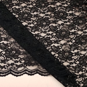 Black Corded Floral Alencon Lace fabric By The Yard for Bridal - Gown - Wedding - Bridesmaid - Formal Dress -Prom - STYLE 105