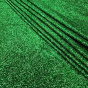Emerald Green Lurex Glitter Fabric - Glimmer - Shimmer Fabric - Light Weight - Stretch Fabric - Lurex Foam by the yard - Style 135