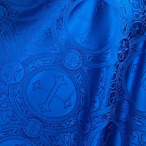 Light Royal Blue Liturgical Brocade Fabric Cross Church Clergy Ecclesiastical Religious Vest Stole Apron Decor Runners by the Yard STYLE 121