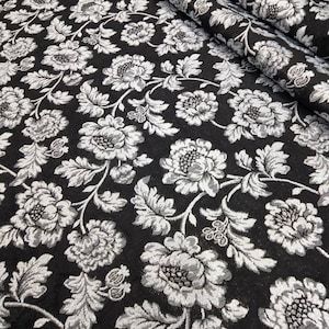 Black White Floral Jacquard Brocade Fabric By The Yard For Dress - Decor - Events - Gowns - DIY - Skirts - Couture - Costume - Style 192
