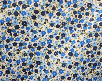 Navy Turquoise Blue Floral Polyester Cotton Fabric by the Yard Colorful Printed PolyCotton Multicored Small Floral Sewing Fabric 60" 257