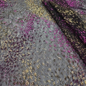 Schwarz-Gold-Fuchsia, abstraktes Muster, glitzernd, glitzernd, englischer Netting-Tüllstoff, Meterware, für Dekoration, Event, Basteln, Kleider, Kostüme, Stil 021