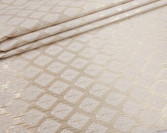 Ivory Champagne Diamond Geometrical Embossed Pattern Brocade Jacquard Fabric By The Yard For Decor Dress Blouses Gowns Backdrops - STYLE 258