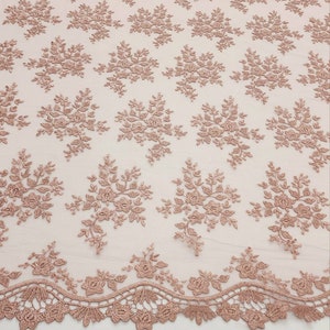 Blush Embroidery Floral on Mesh Lace Fabric By The Yard For Gown - Bridal - Party Dress - Wedding - Prom - Bridesmaid - DIY - STYLE 215