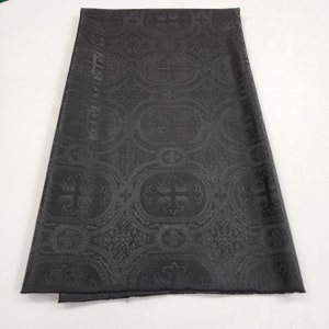 Black Oval Liturgical Cross Brocade Fabric by the yard - Religious - Vestment - Church - Ecclesiastical - Stole - Clergy - Decor - Style 166