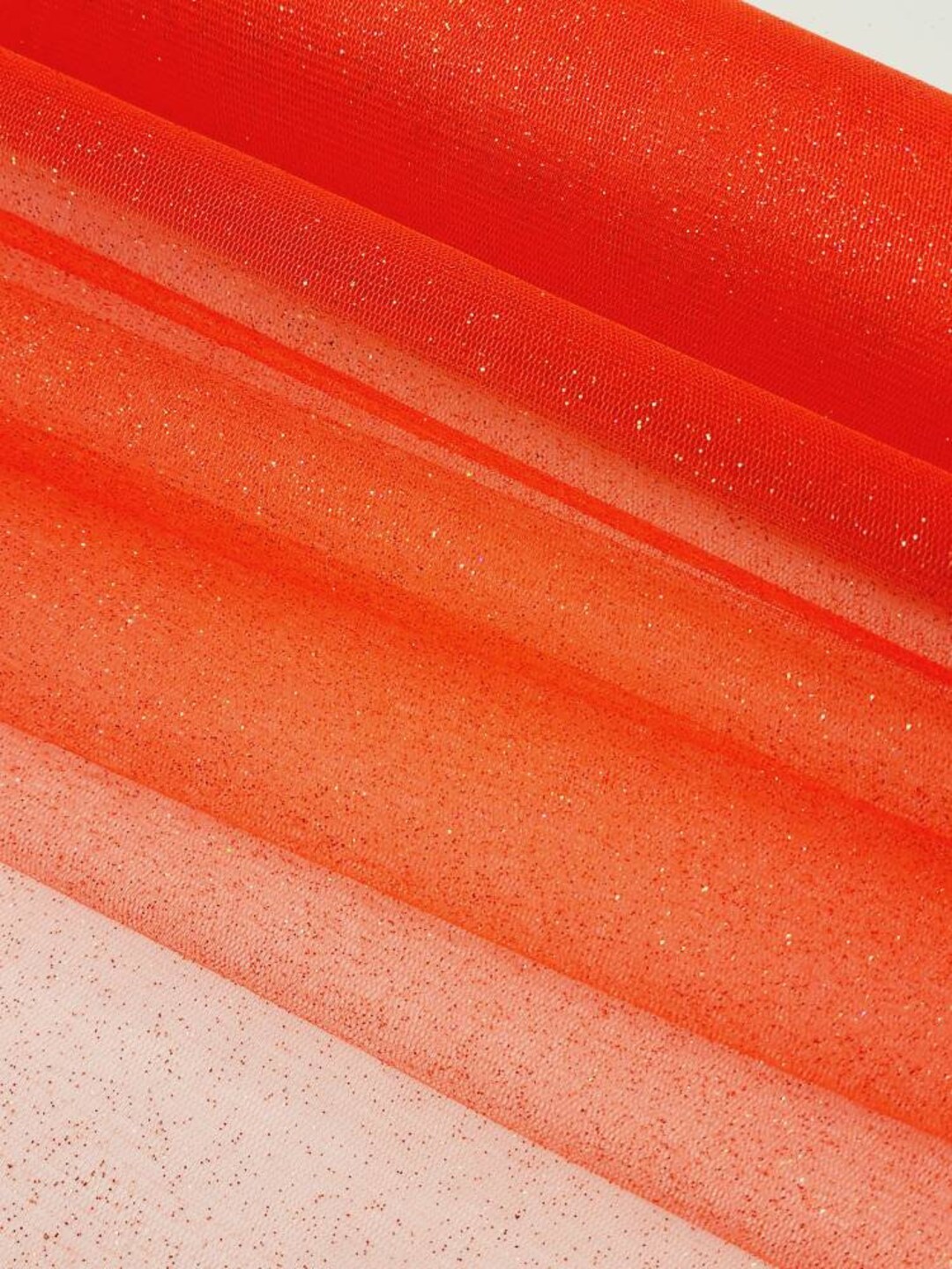 Neon Orange Glitter Tulle Fabric Sparkle Tulle Fabric by the Yard for