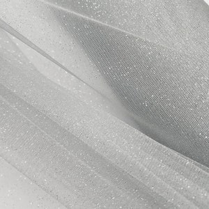 Silver Glitter Tulle Fabric - Sparkle Tulle Fabric By The Yard for Bridal Dress-Prom-Craft-Gown-Art-DIY-Decoration Event-Wedding- STYLE 126
