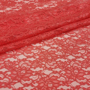 CORAL Corded Floral Alencon Lace fabric By The Yard for Bridal - Gown - Wedding - Bridesmaid - Formal Dress - Prom - Couture - STYLE 105
