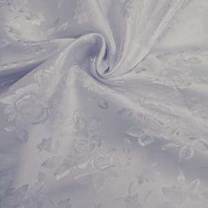 White Polyester Floral Jacquard Satin Fabric by the yard for Gowns Wedding Home Decor Clothes Costumes Crafts Runners Blouses - STYLE 316