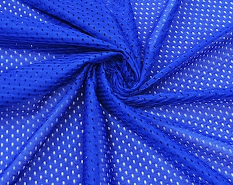 Tissu en maille ajourée bleu royal pour le sport, 100 % polyester, vendu au mètre pour la confection de vêtements, costumes et déguisements (maillot de football, 152 cm) - STYLE 028