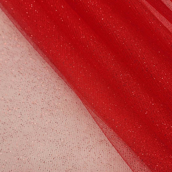 RED Glitter Tulle Fabric - Sparkle Tulle Fabric By The Yard for Bridal Dress-Prom-Craft-Gown-Art-DIY-Decoration Event-Wedding - STYLE 126