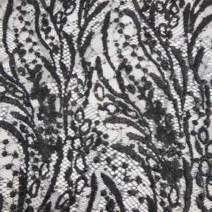 BLACK Embroidery Floral with Sequins on Mesh Lace Fabric By The Yard For Evening Dress - Party - Gown - Wedding - Prom - Couture - STYLE 216