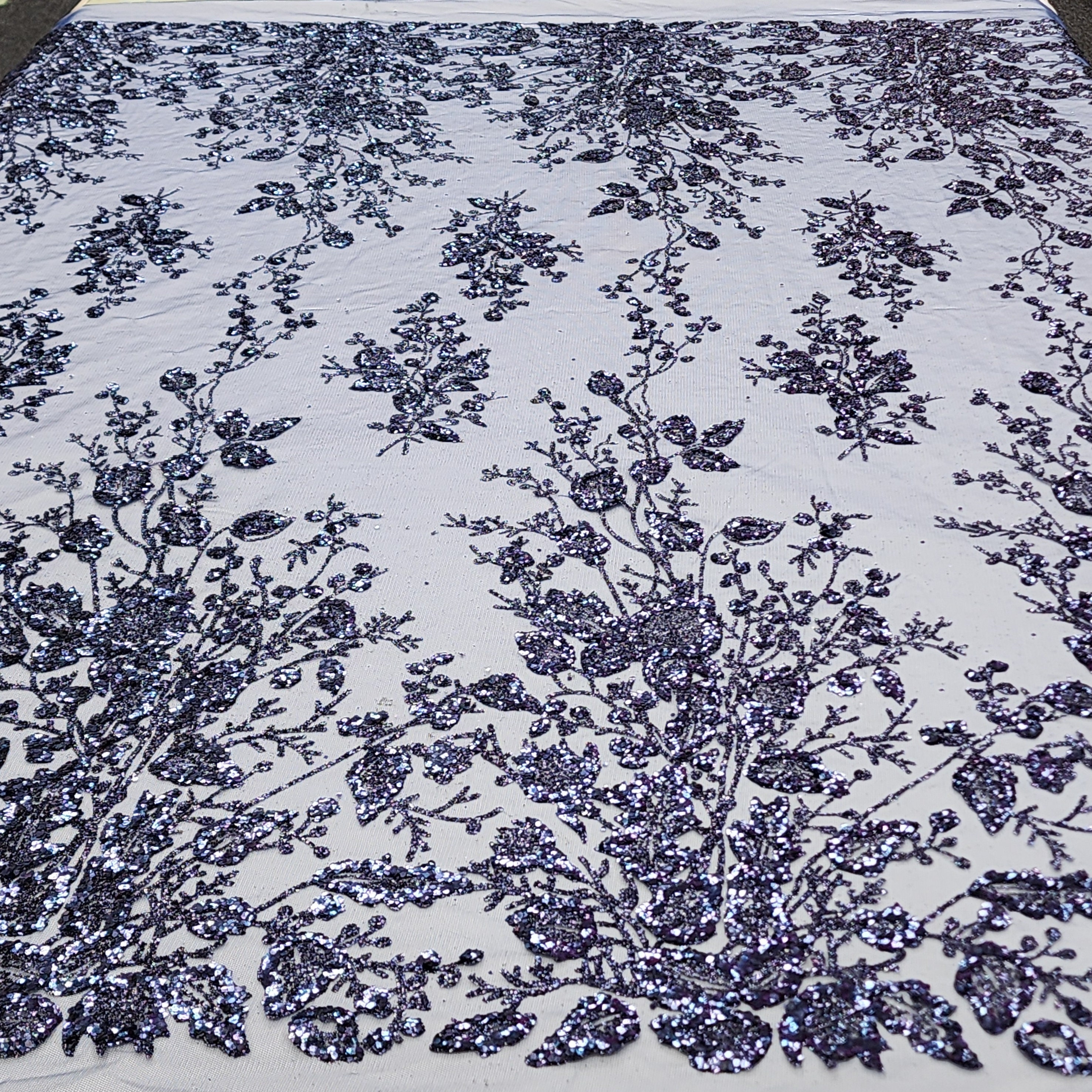 Navy Blue Floral Glitter Sparkle Design on Mesh Lace Fabric by the Yard ...