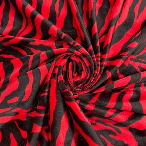 Red Black Faux Fur Fabric by the Yard Zebra Velboa Pattern 60 Inch Wide Width for Costume  Upholstery Blankets Toys Clothing - STYLE 113