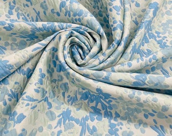 Ivory Blue Embossed Floral Wrinkle Pattern Brocade Jacquard Fabric by the Yard for Gowns Dress Decor Couture Sewing Material - STYLE 008
