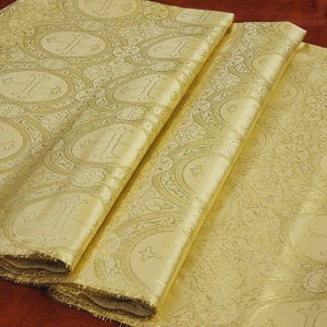 Ivory Gold Religious Brocade - Liturgical Fabric - Ecclesiastical Jacquard - Church - Stole - Vestment -Cross Brocade by the yard -STYLE 120