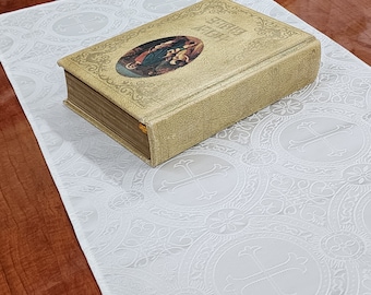 WHITE Liturgical Prayer Table Cloth Home Altar Catholic Christian 2 Sizes Crosses Runner Holy Icon Catechesis Oratory Cover Decor - 007