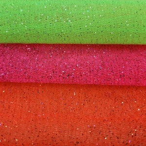 Neon Green - Neon Fuchsia - Neon Orange Glitter Tulle Sparkly Tulle Fabric By The Yard for Dress-Prom-Craft-DIY-Decoration Event - STYLE 126