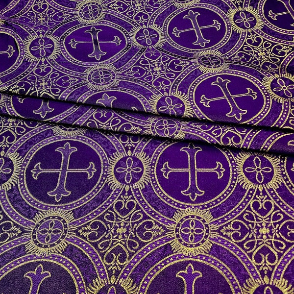 Dark Purple Gold Religious Church Brocade Fabric - Liturgical - Ecclesiastical - Metallic - Vestment - " New Shipment On The Way" STYLE 120