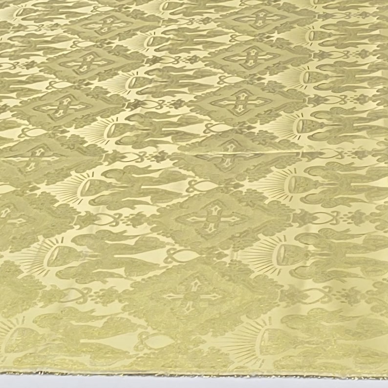 4 kleuren metallic liturgische brokaat jacquardstof per meter voor kerkdecoratie, kerkelijk religieus kruis, hostiebekers, tafelloper, STIJL 225 ivory Gold