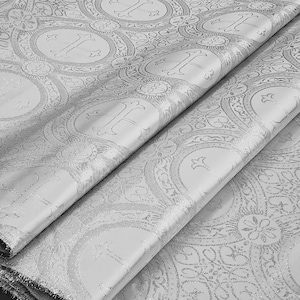 Silver Liturgical Jacquard Cross Brocade Fabric by the yard Vestment Fabric Ecclesiastical Clergy Apron Chasubles Chalice - STYLE 120