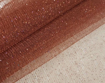 Brown Glitter Sparkle Tulle Fabric by the yard for Gown - Prom - Skirts - Decoration Event - Wedding - Birthday - Party - DIY - STYLE 126