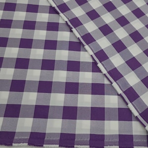 Hellvioletter Gingham-Tischdeckenstoff im Landhausstil, 152,4 cm breit, Küchendekor, 2,5 cm großes kariertes Gingham-Büffelmuster, Poly-Popeline – Stil 119