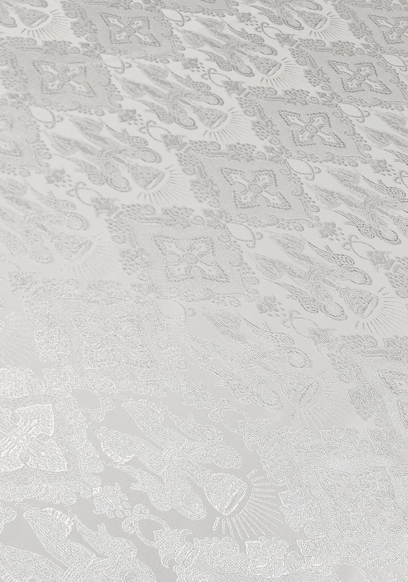 White Silver Liturgical Brocade Jacquard Fabric by the Yard for Church ...