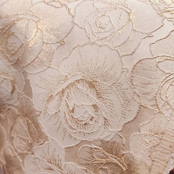 Ivory Gold Embossed Design Brocade Jacquard, Floral, 3D Floral Printed Pattern Fabric by the yard for Garments, Skirts, Capes - STYLE 131