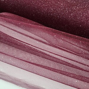 Burgundy Silver Glitter Tulle Sparkle Tulle Fabric By The Yard for Bridal Dress-Prom-Craft-Gown-Art-DIY-Decoration Event-Wedding- STYLE 126