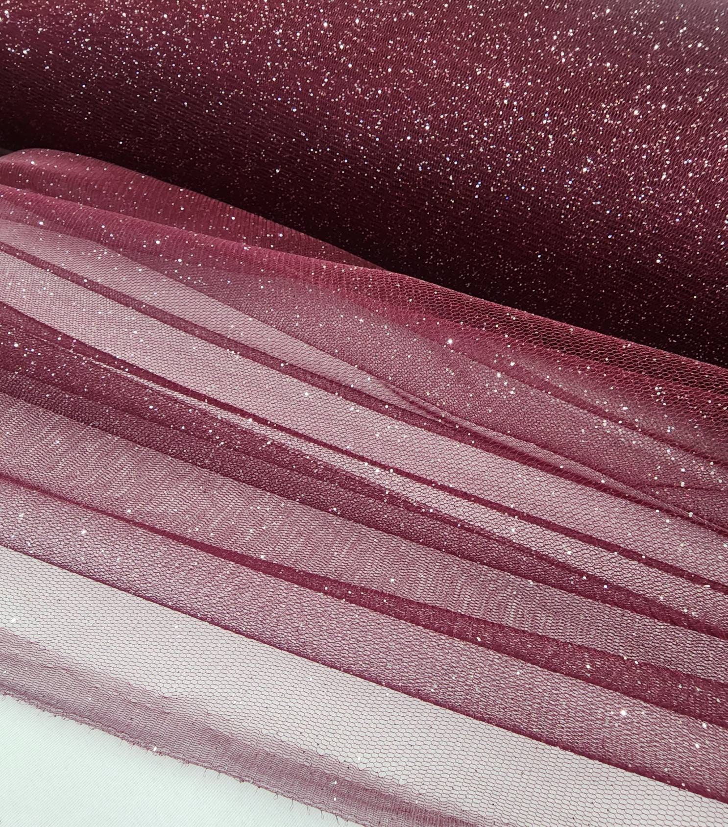 Burgundy Silver Glitter Tulle Sparkle Tulle Fabric By The Yard for Bridal Dress-Prom-Craft-Gown-Art-DIY-Decoration Event-Wedding- STYLE 126