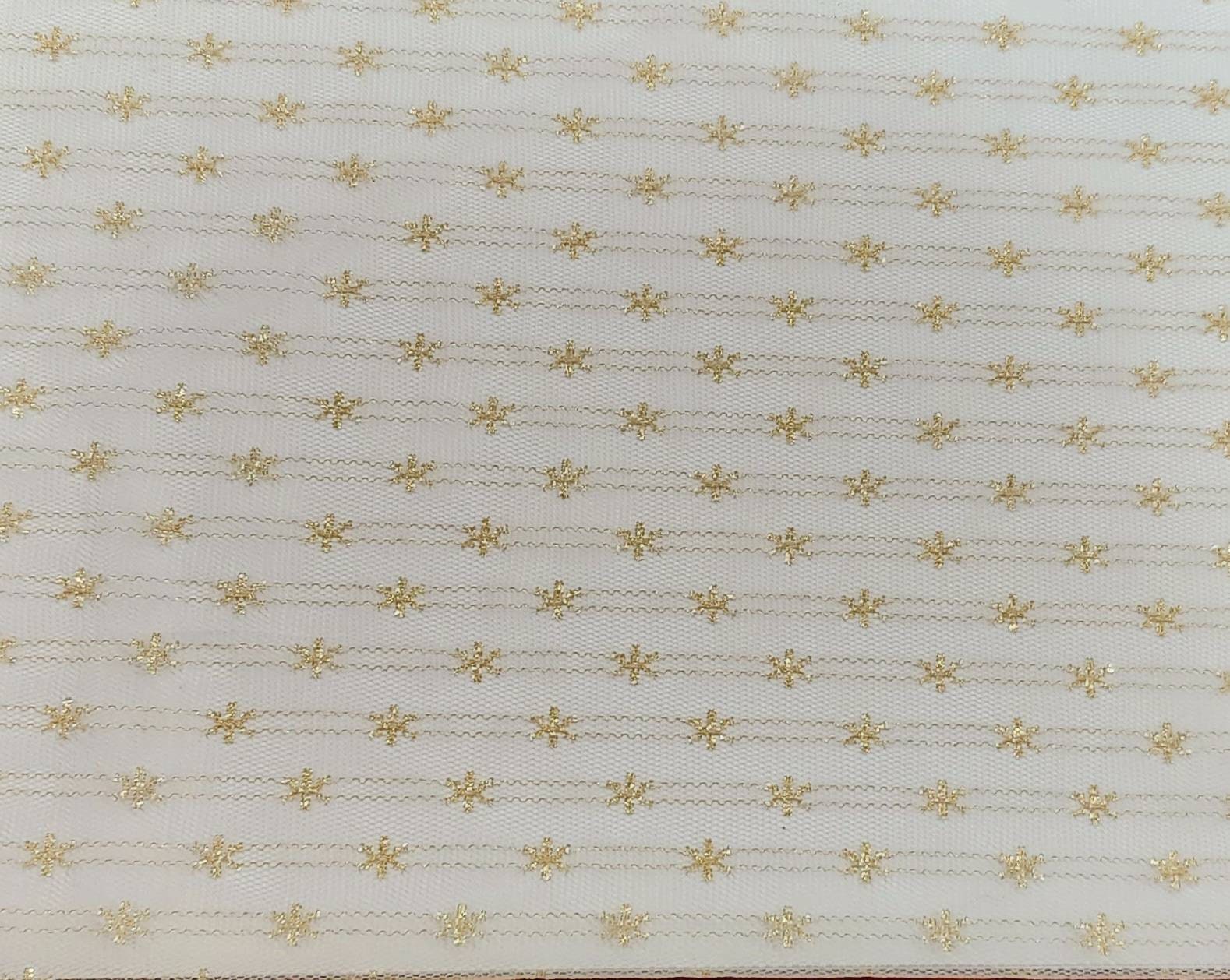 Ivory Gold Metallic Floral & Stripes on English Netting Fabric by the ...