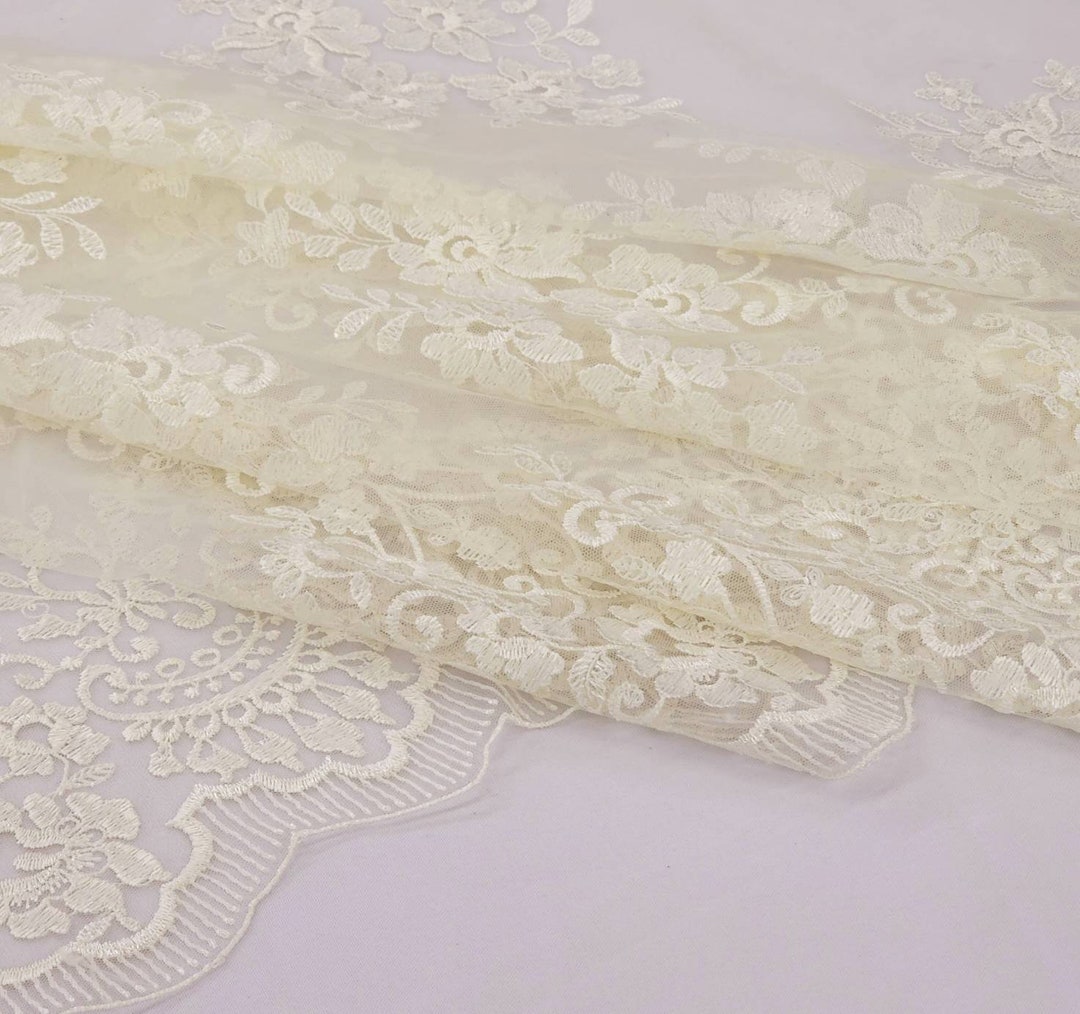 IVORY Embroidery Floral on Mesh Lace Fabric by the Yard for Bridal ...