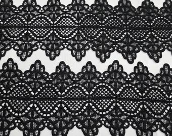 Black Double Scalloped Lace Trim Fabric by the yard, Venice, Floral, 6" Wide, Trimming, Decor, Narrow Edging Bridal Runner Lace - STYLE 132