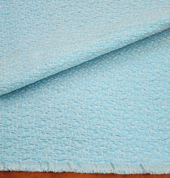 Sky Blue Aqua Crinkle Jacquard Brocade Satin Fabric by the yard for Gowns Costume Decor Events Vest Couture Capes Crafts Bridal - STYLE 273