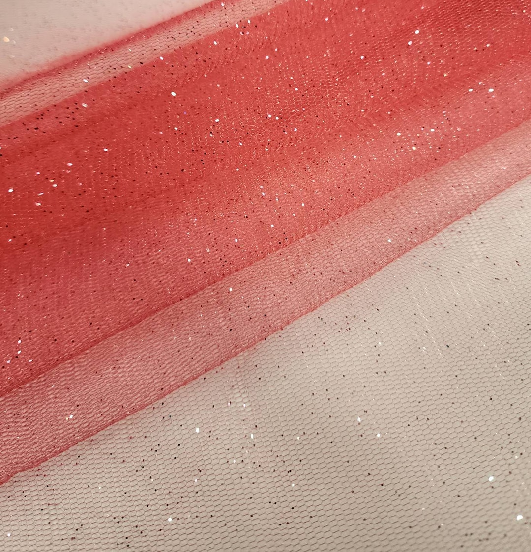 CORAL Glitter Sparkle Tulle Fabric by the Yard for Bridal Dress Prom