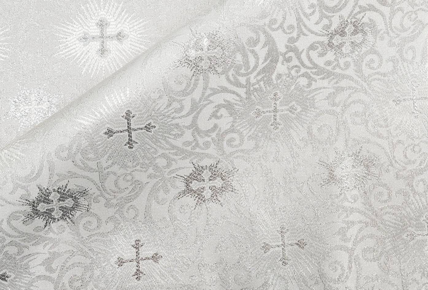 White Silver Liturgical Jacquard Brocade Fabric Cross Religious Event ...