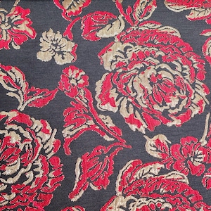 Black Red Gold Floral Jacquard Brocade Fabric by the yard for Dress - Gowns - Event - Couture - Wedding - Capes - Garments - DIY - STYLE 300