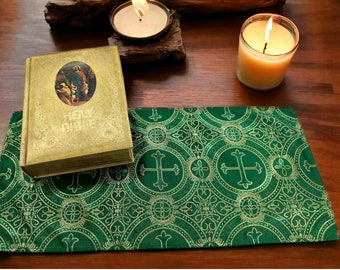 Emerald Green Gold Altar Liturgical Cloths Catholic Catechesis 6 Different Sizes Crosses Runner Holy Icon Oratory Prayer Table Veil, 003