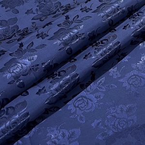 Marineblauer Polyester-Jacquard-Brokat-Satinstoff mit Blumenmuster, Meterware für Kleider, Braut, Wohndekor, Kleidung, Kostüme, Kunsthandwerk – Stil 316