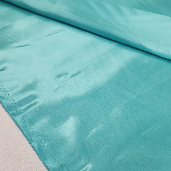 AQUA BLUE Shiny Satin Fabric - Silky Wedding Bridal Satin by the Yard For Dress - Gown - Decoration Event - Costume - Couture - Style 151