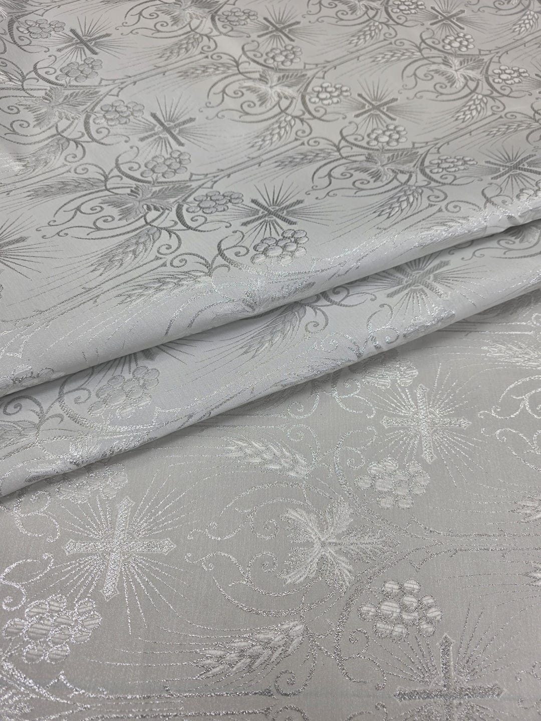 White Silver Liturgical Brocade Religious Fabric Ecclesiastical ...