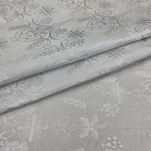 White Silver Liturgical Brocade Religious Fabric Ecclesiastical Jacquard Church Decor Stole Clergy Vest Cross Brocade by the yard STYLE 170