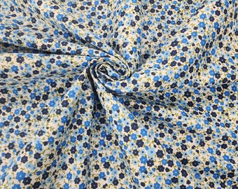 Blue Turquoise Floral Polyester Cotton Fabric by the Yard Colorful Printed PolyCotton Multicored Small Floral Sewing Fabric 60" STYLE 257