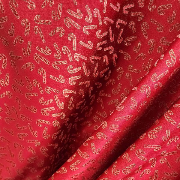 Red Gold Candy Canes Design on Jacquard Brocade Fabric by the yard for Capes - Arts - Couture - Costume - Skirts - Decor - DIY - STYLE 272