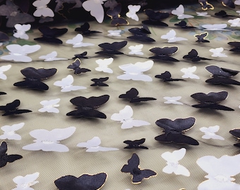 Black White Colorful 3D Butterflies on mesh Lace Fabric By Yhe Yard for Gowns Birthday Dress Kids Events Decoration Prom Cosplay - STYLE 129